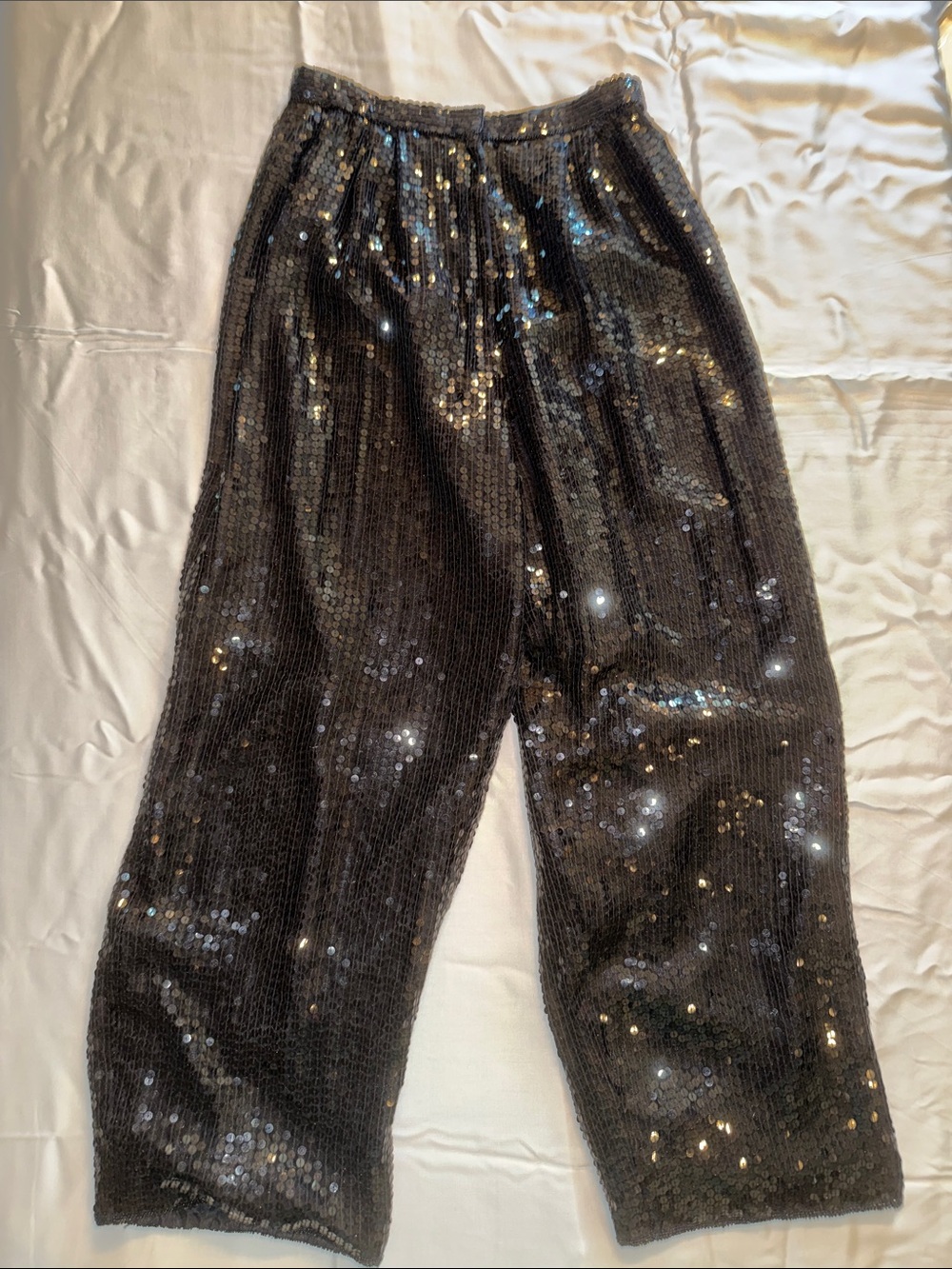 Vintage Black Sequin Disco Wide-Leg Trousers